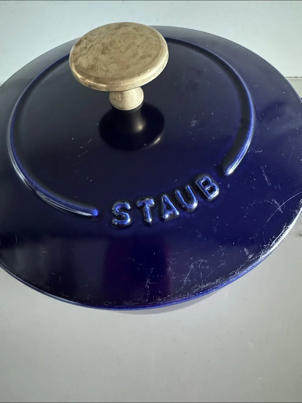 Staub Navy Blue Cast Iron Petite French Oven with Brass Knob